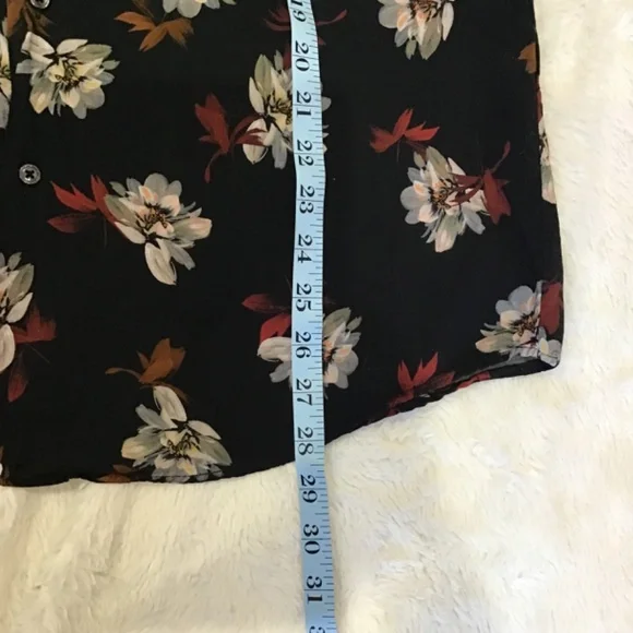 Zara Men Size Med Black Button Up Collard Dress Shirt Floral Hawaii Lightweight - Picture 8 of 10